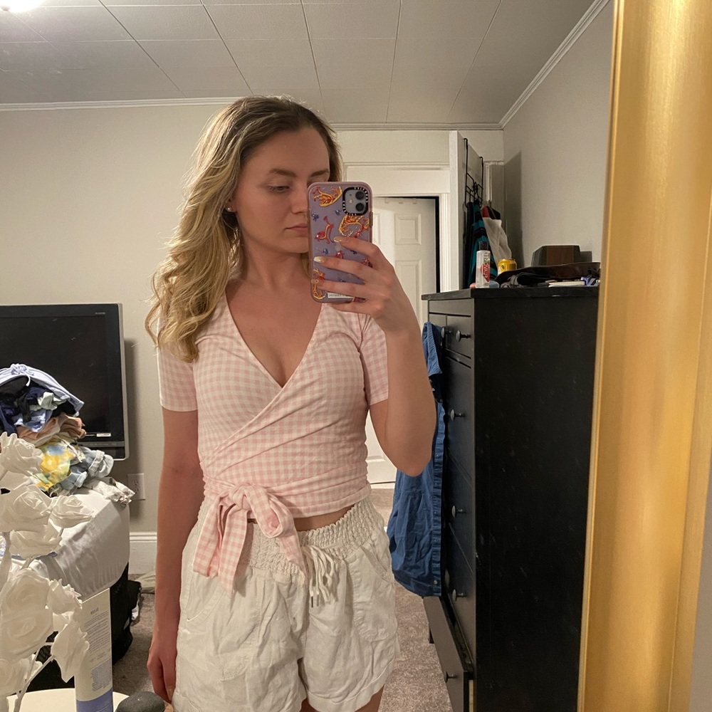Forever 21 Size S pink gingham wrap crop top